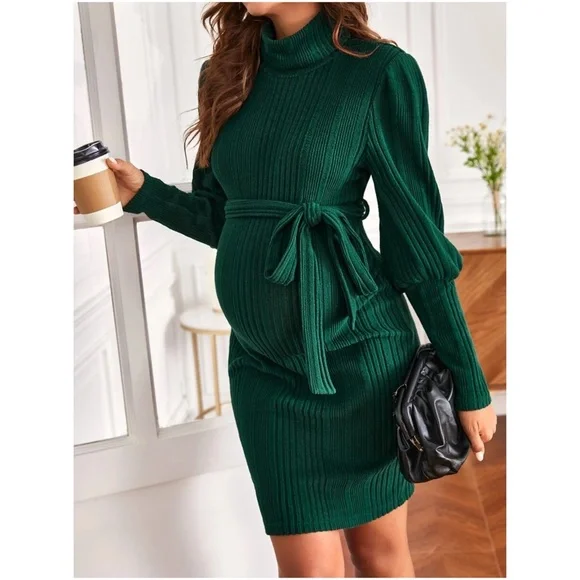 Maternity Ribbed Turtleneck Sweater Dress - Picture 6 of 13
